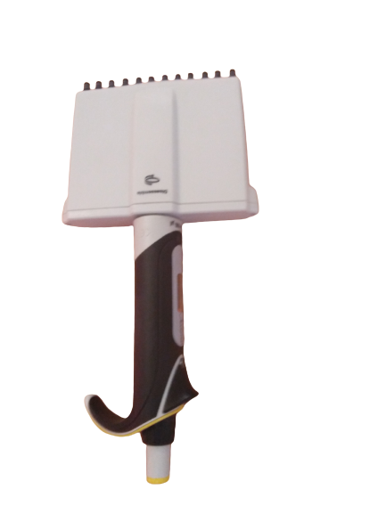 Image: Multichannel Micro Pipette - A precision instrument for accurately measuring and transferring small volumes of liquids in the laboratory.